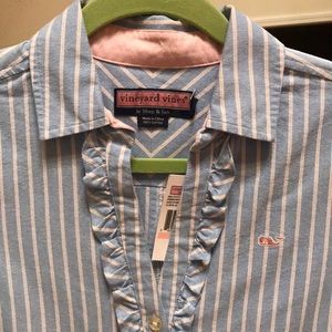 Vineyard Vines Misses Sz 2 Stripped Ruffle Shirt